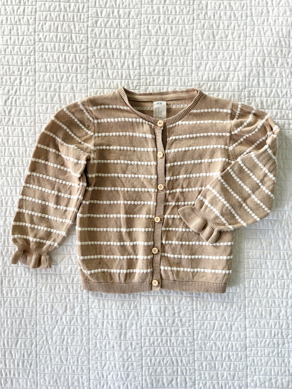 H&M Beige and White Striped Fine Knit Button Cardigan - Toddler Girls Size 2T